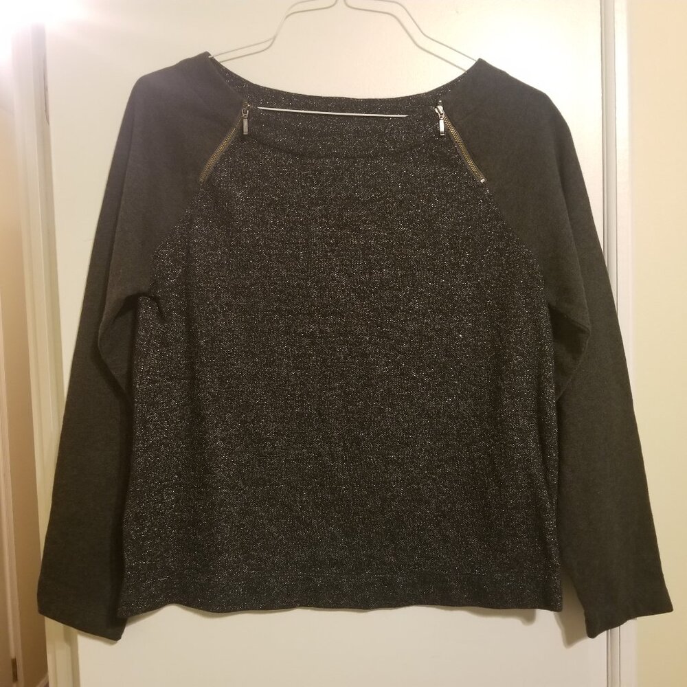 Loft Gray Metallic Top With Zipper Accents Size M
